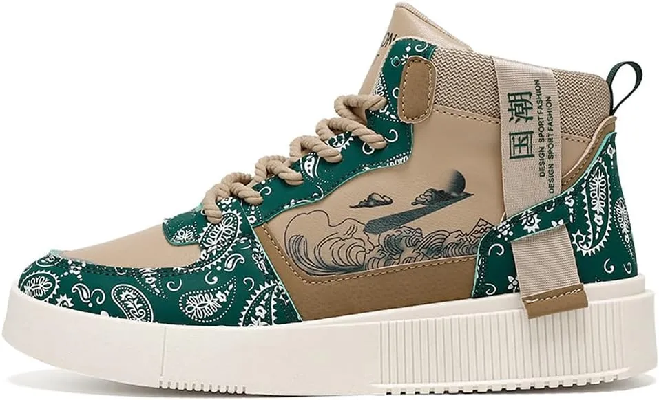 Men's Fashion High Top Chinese Style Skate Sneakers Stylish Comfortable Skateboarding Road Running Walking Shoes
