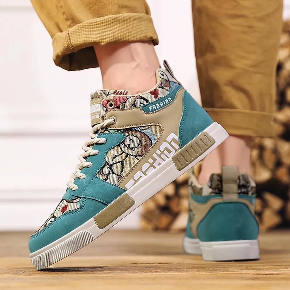 Men's Fashion High Top Chinese Style Skate Sneakers Stylish Comfortable Skateboarding Road Running Walking Shoes