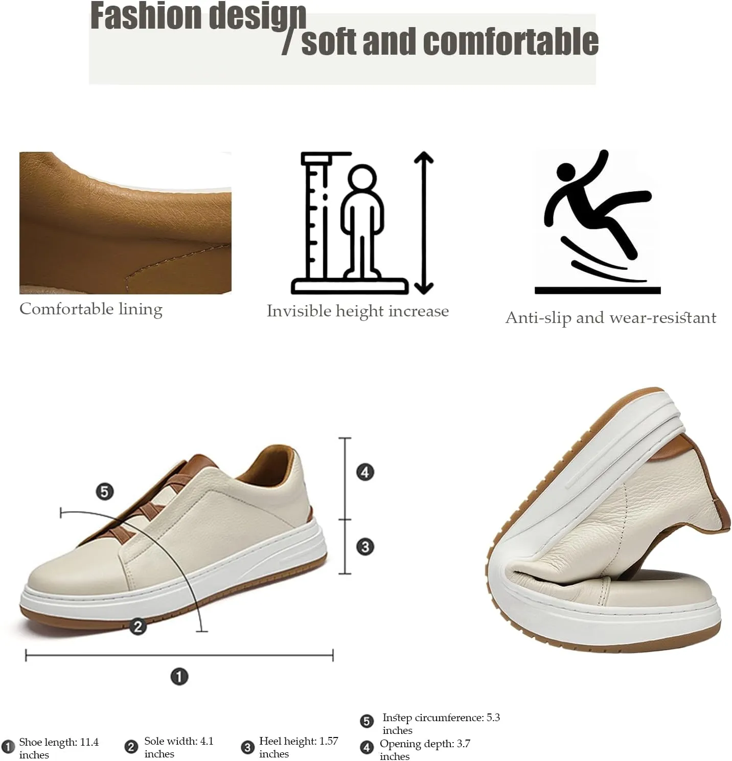Men's Flat Oxford Sneakers Genuine Leather Low Top Business Dress Shoes with Non-Slip Design for Daily Commute, Hiking and Walking