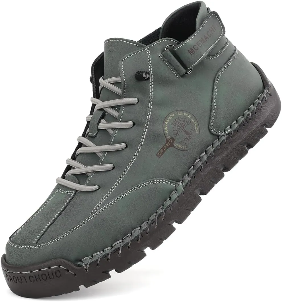 Men's Handmade Suede High Boots Shoes for Waterproof Hiking Camping Slip-On Driving Walking Deck Loafers High Top Chukka Boots Mens