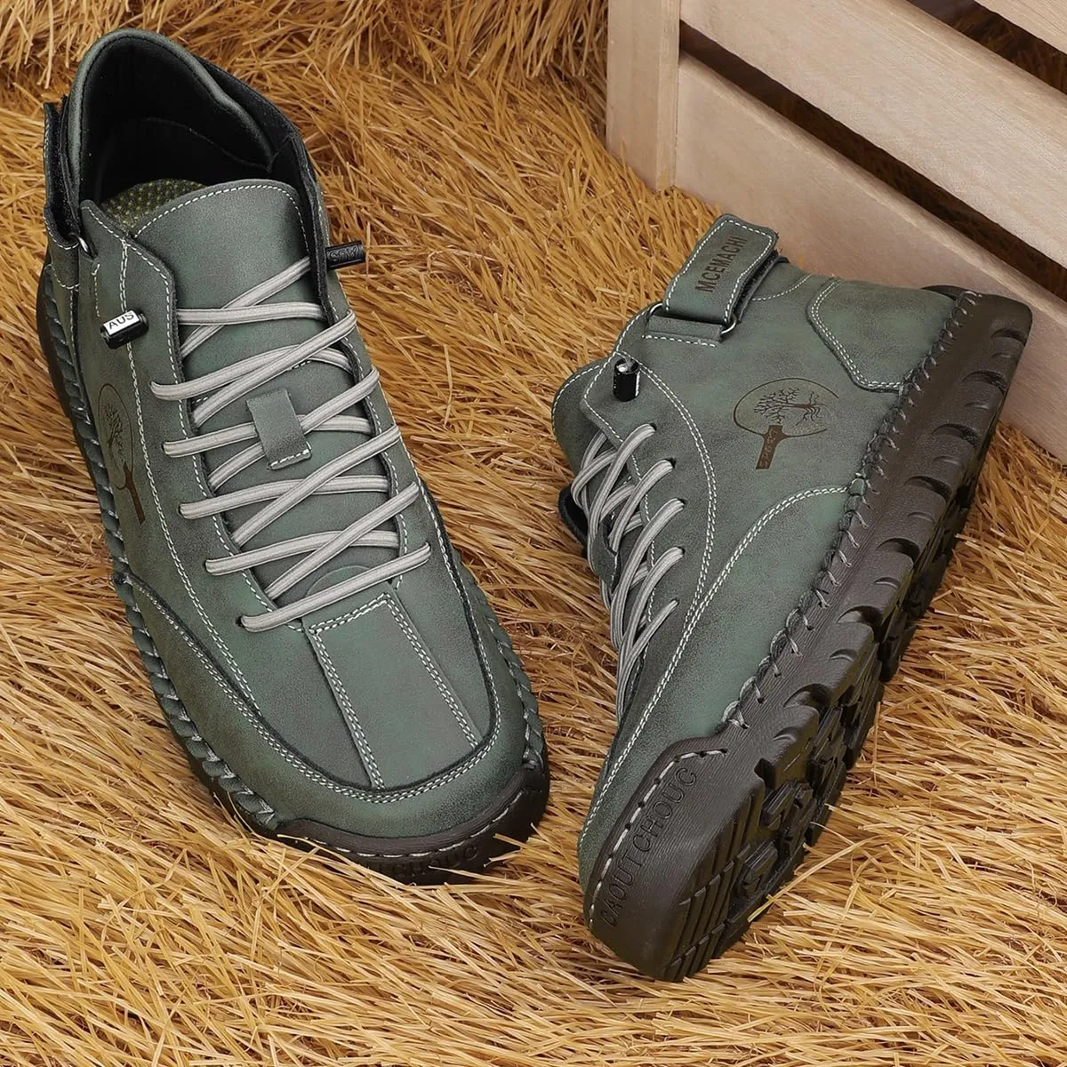 Men's Handmade Suede High Boots Shoes for Waterproof Hiking Camping Slip-On Driving Walking Deck Loafers High Top Chukka Boots Mens