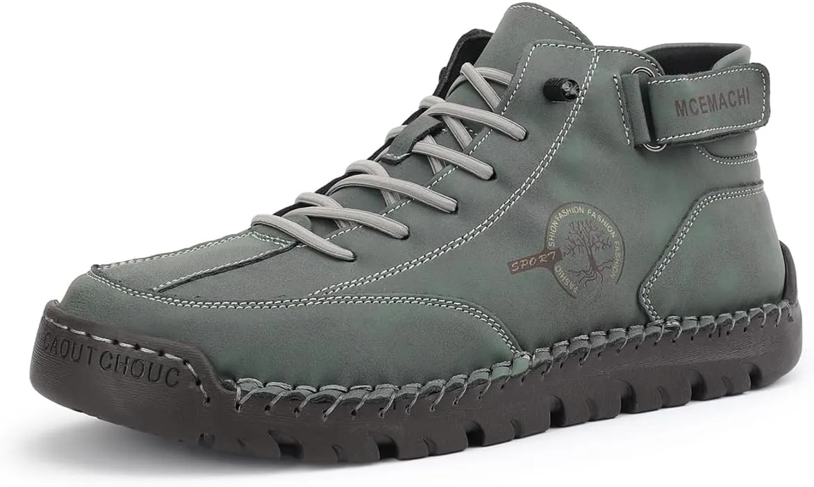 Men's Handmade Suede High Boots Shoes for Waterproof Hiking Camping Slip-On Driving Walking Deck Loafers High Top Chukka Boots Mens