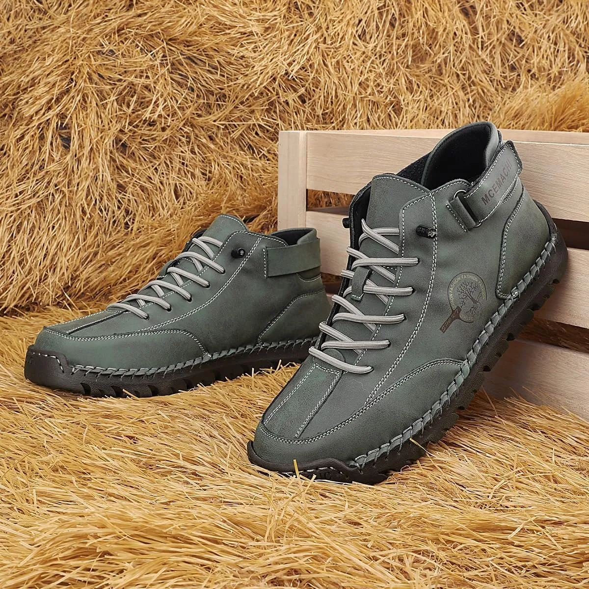 Men's Handmade Suede High Boots Shoes for Waterproof Hiking Camping Slip-On Driving Walking Deck Loafers High Top Chukka Boots Mens