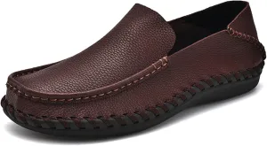 Men's Leather Hollow Flat Penny Loafers, Comfortable Round Wide Toe Soft-Soled Anti-Slip Slip-On Driving Moccasins, Work Business Walking Shoes