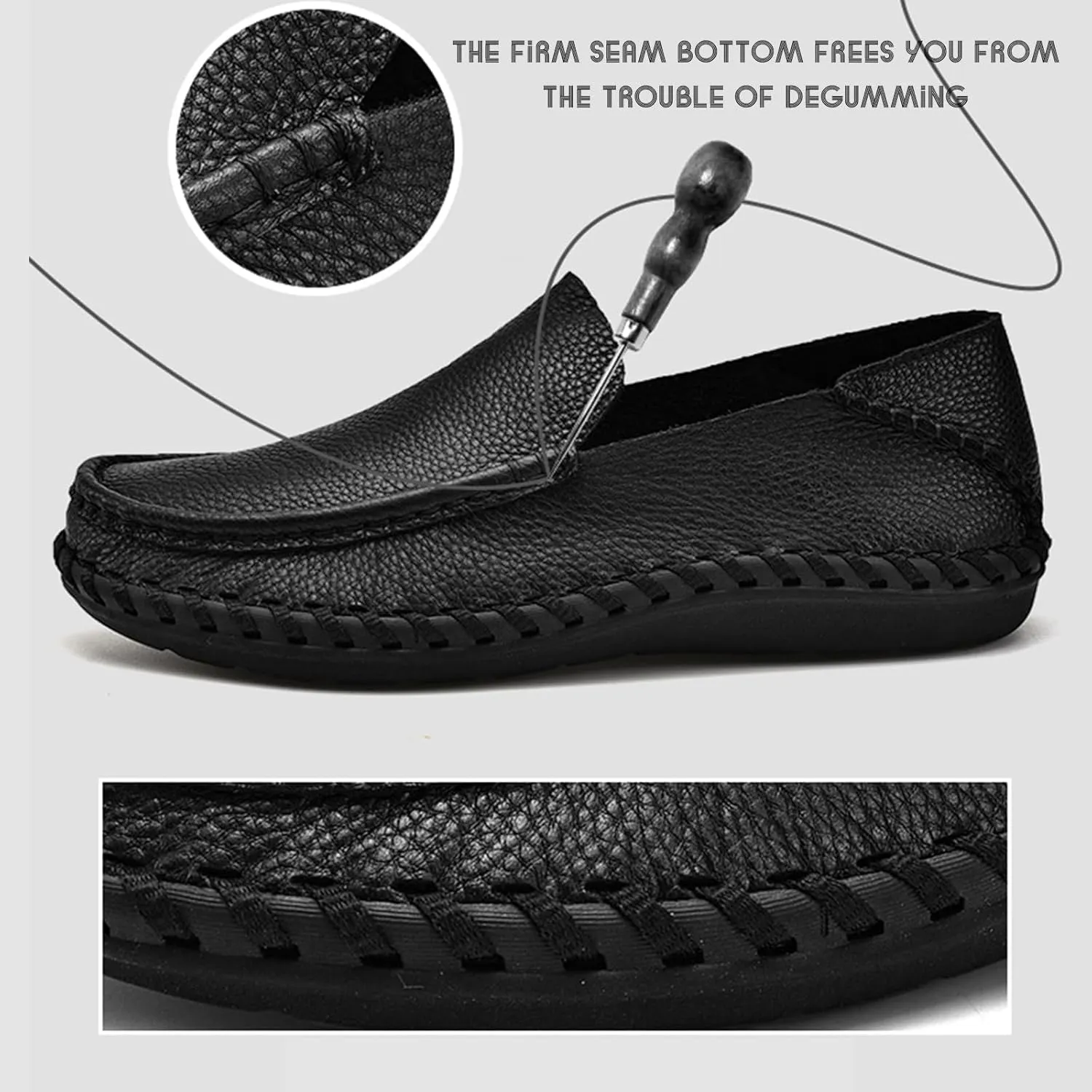 Men's Leather Hollow Flat Penny Loafers, Comfortable Round Wide Toe Soft-Soled Anti-Slip Slip-On Driving Moccasins, Work Business Walking Shoes
