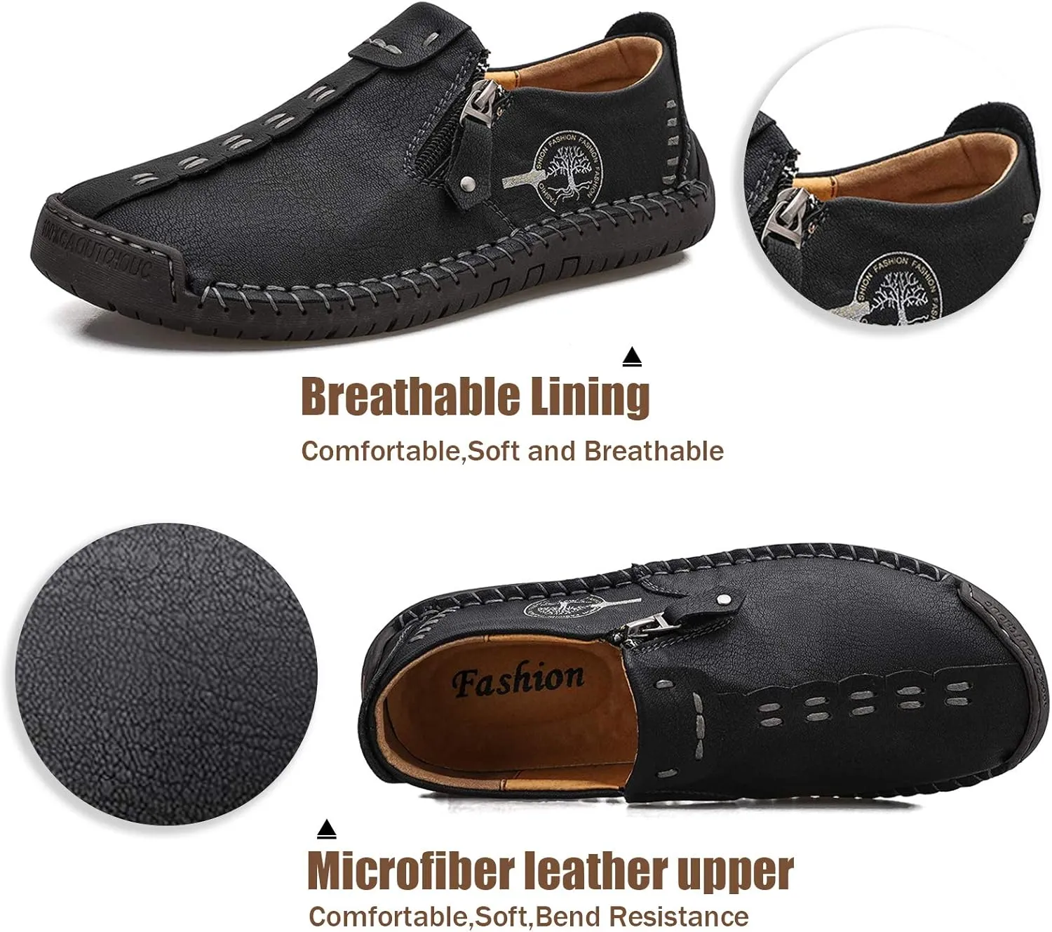 Mens Loafers Slip On Casual Shoes Leather Flat Penny Loafers Outdoor Lightweight Breathable Walking Driving Shoes Comfort Classic Hand Stitching Office Dress Work Shoes Anti Slip Round Toe Moccasins