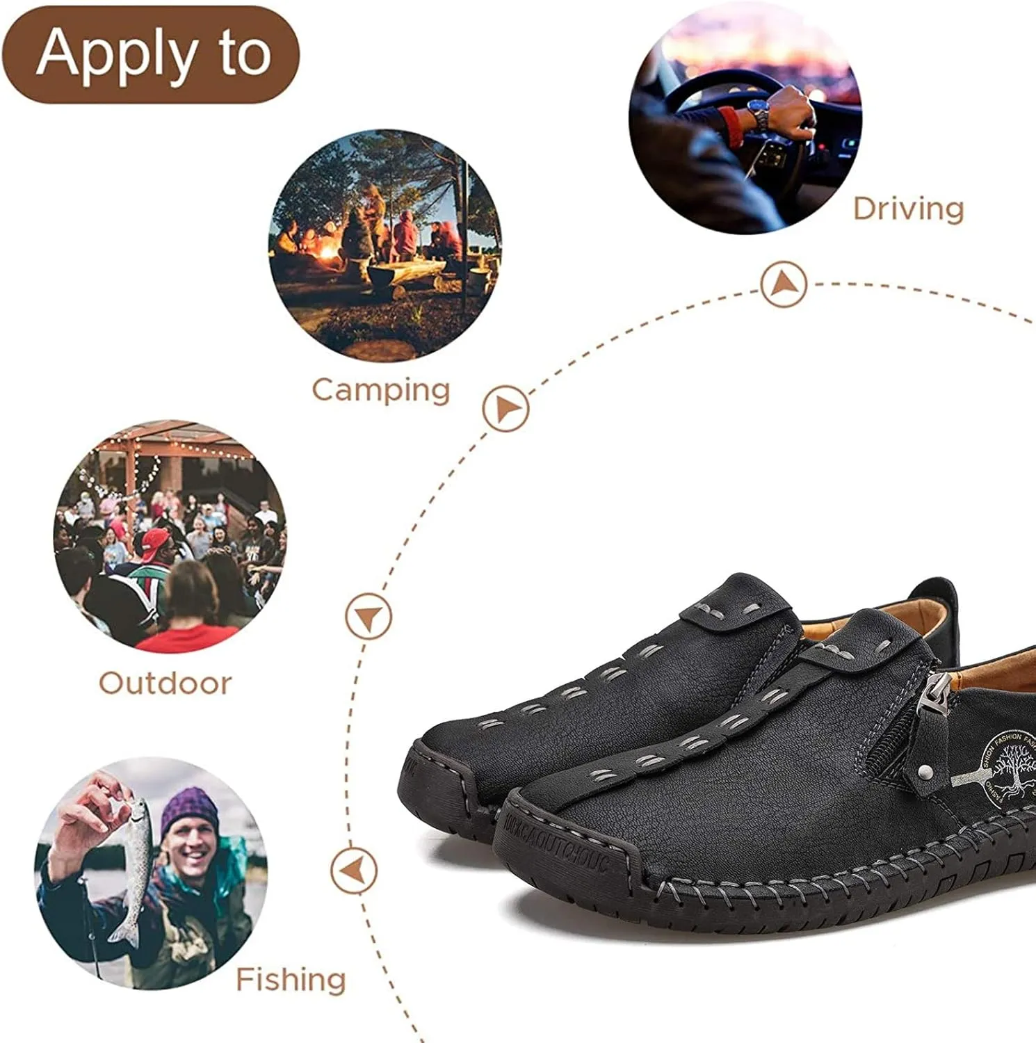 Mens Loafers Slip On Casual Shoes Leather Flat Penny Loafers Outdoor Lightweight Breathable Walking Driving Shoes Comfort Classic Hand Stitching Office Dress Work Shoes Anti Slip Round Toe Moccasins