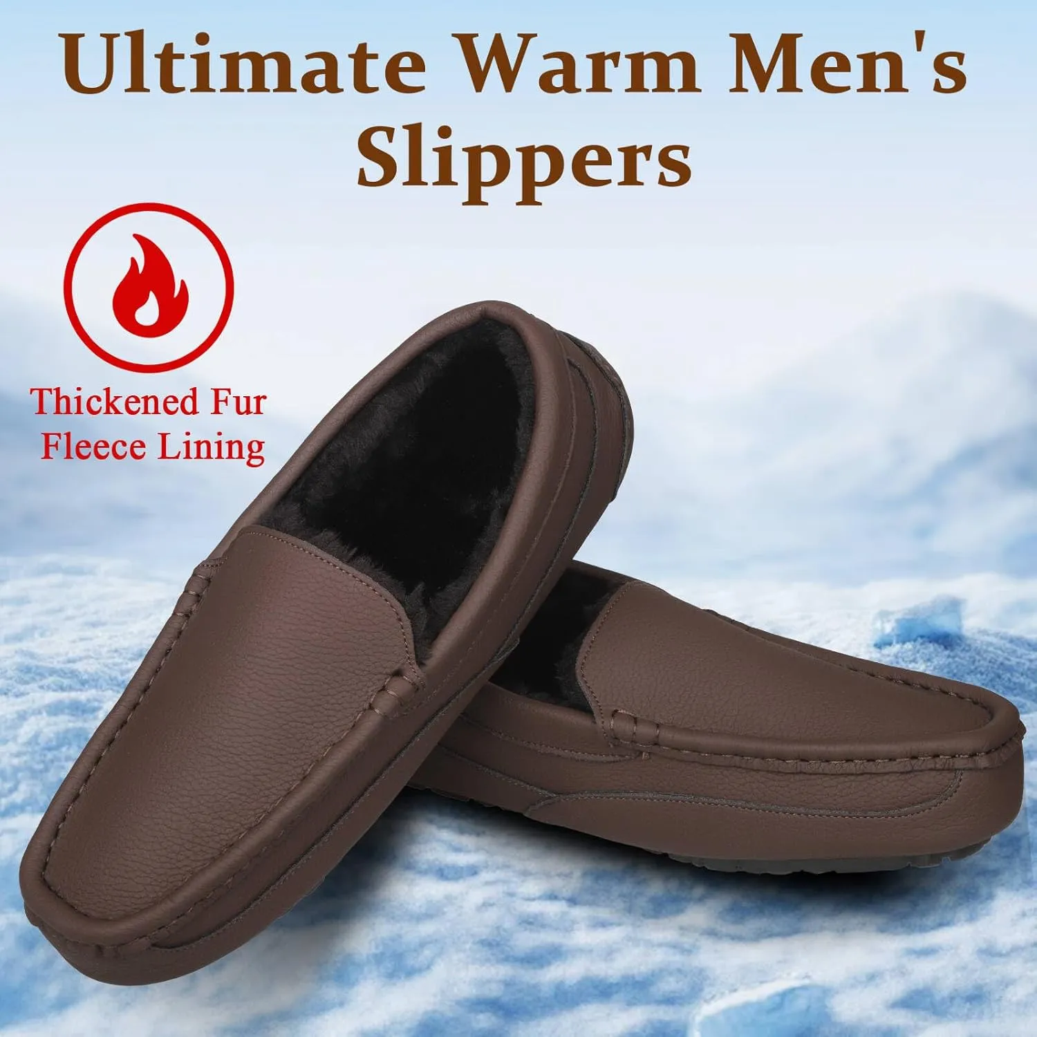 Mens Moccasin Slippers House Slippers for Men Slip-On Mens Loafers Breathable Suede Cozy Fur Lined Loafers for Men for Indoor & Outdoor