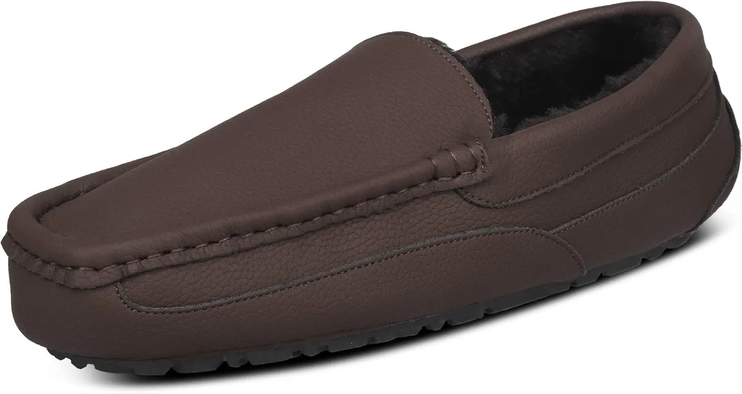 Mens Moccasin Slippers House Slippers for Men Slip-On Mens Loafers Breathable Suede Cozy Fur Lined Loafers for Men for Indoor & Outdoor