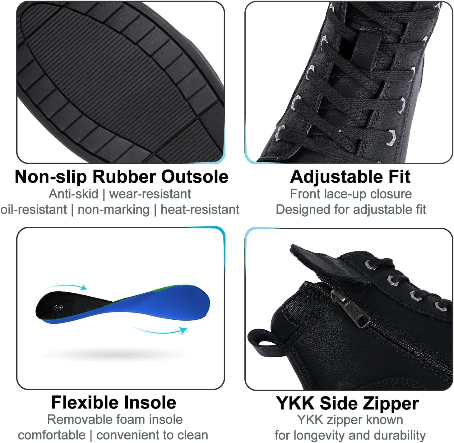 Men's Motorcycle Riding Shoes Street Riding Shoes Breathable Biker Boots Sneakers Powersports Footwear, Black Faux Leather Lace Up Shoes with Ankle Support for Men, Anti-Slip Sole, Side Zipper