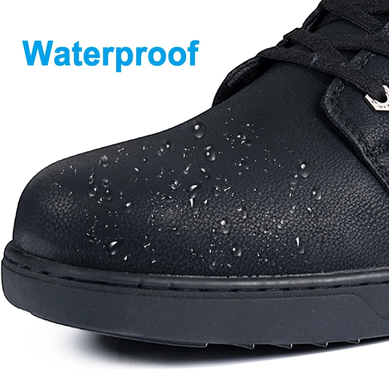 Men's Motorcycle Riding Shoes Street Riding Shoes Breathable Biker Boots Sneakers Powersports Footwear, Black Faux Leather Lace Up Shoes with Ankle Support for Men, Anti-Slip Sole, Side Zipper