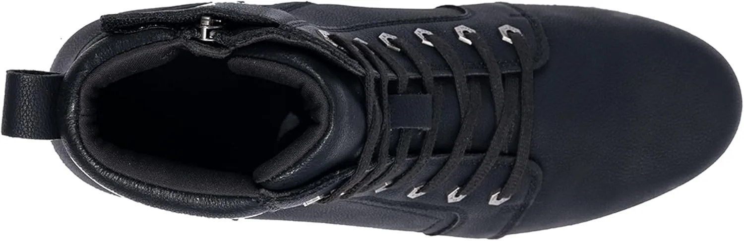 Men's Motorcycle Riding Shoes Street Riding Shoes Breathable Biker Boots Sneakers Powersports Footwear, Black Faux Leather Lace Up Shoes with Ankle Support for Men, Anti-Slip Sole, Side Zipper