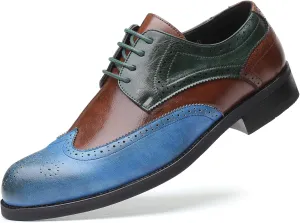 Mens Oxford Stylish Brogue Tricolor Wingtip Formal Lace Up Dress Shoes
