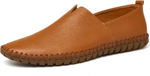 Men's Retro Hand-Stitched Leather Soft-Soled Loafers Fashion Casual Comfortable Soft Non-Slip Walking Shoes