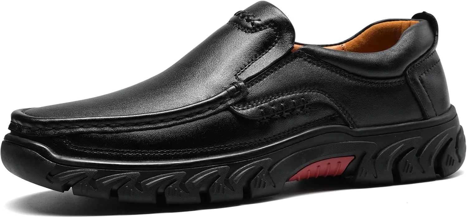 Mens Slip On Casual Loafers Classic Outdoor Leather Walking Hiking Dress Shoes Comfortable for Work Office Shoes