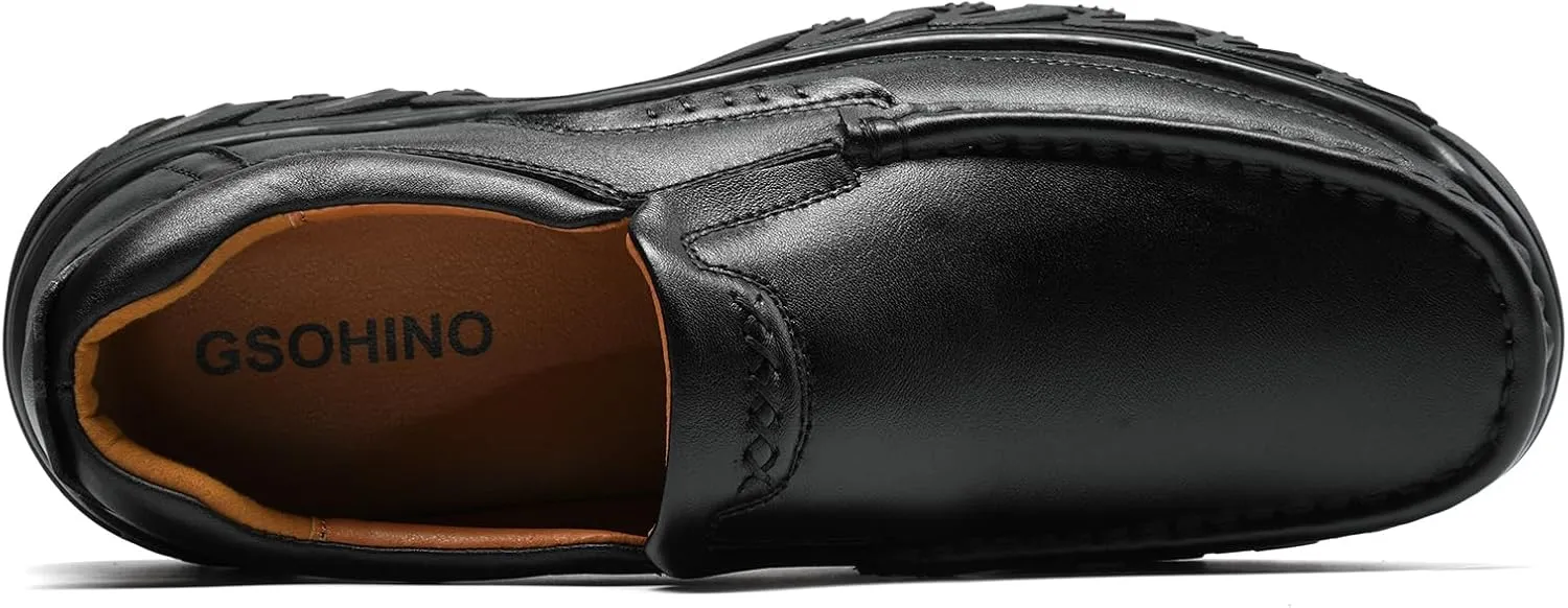 Mens Slip On Casual Loafers Classic Outdoor Leather Walking Hiking Dress Shoes Comfortable for Work Office Shoes