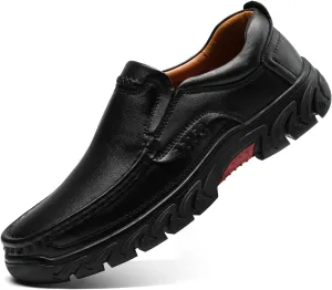Mens Slip On Casual Loafers Classic Outdoor Leather Walking Hiking Dress Shoes Comfortable for Work Office Shoes