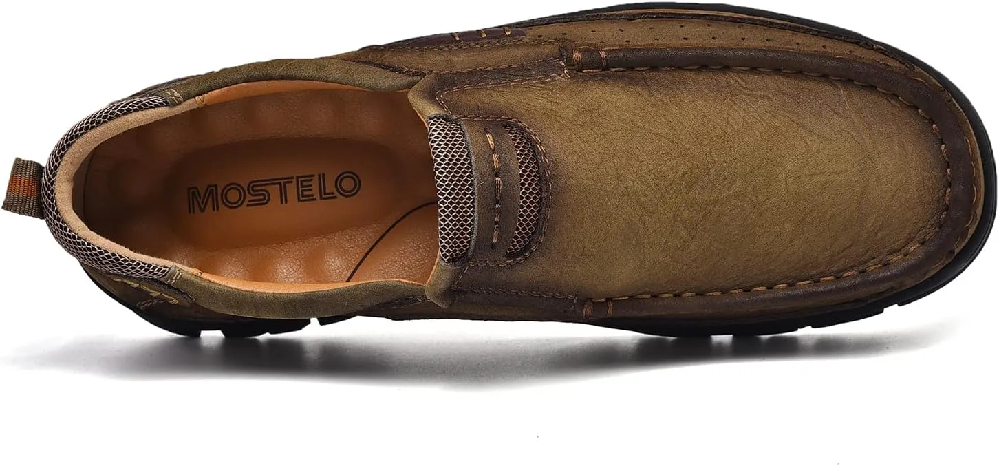 Mens Slip On Casual Loafers Classic Outdoor Leather Walking Hiking Shoes Comfortable for Work Office Dress Outdoor