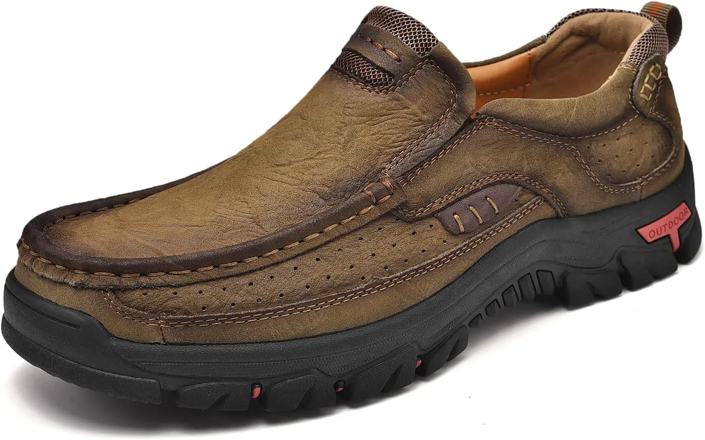 Mens Slip On Casual Loafers Classic Outdoor Leather Walking Hiking Shoes Comfortable for Work Office Dress Outdoor