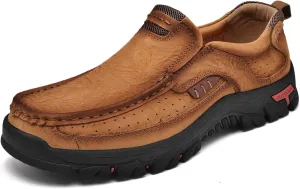 Mens Slip On Casual Loafers Classic Outdoor Leather Walking Hiking Shoes Comfortable for Work Office Dress Outdoor
