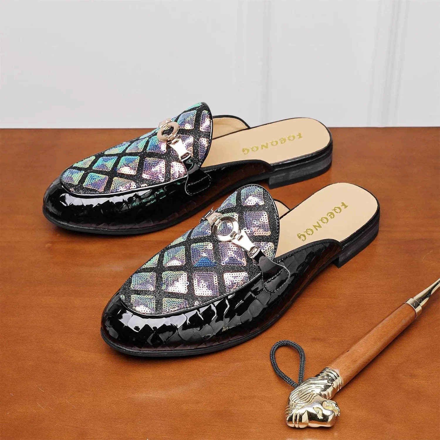 Men's Slip-on Mule Loafers, Fashion Breathable Leather Slip-on Shoes, Formal Wear Casual Backless Dress Slippers
