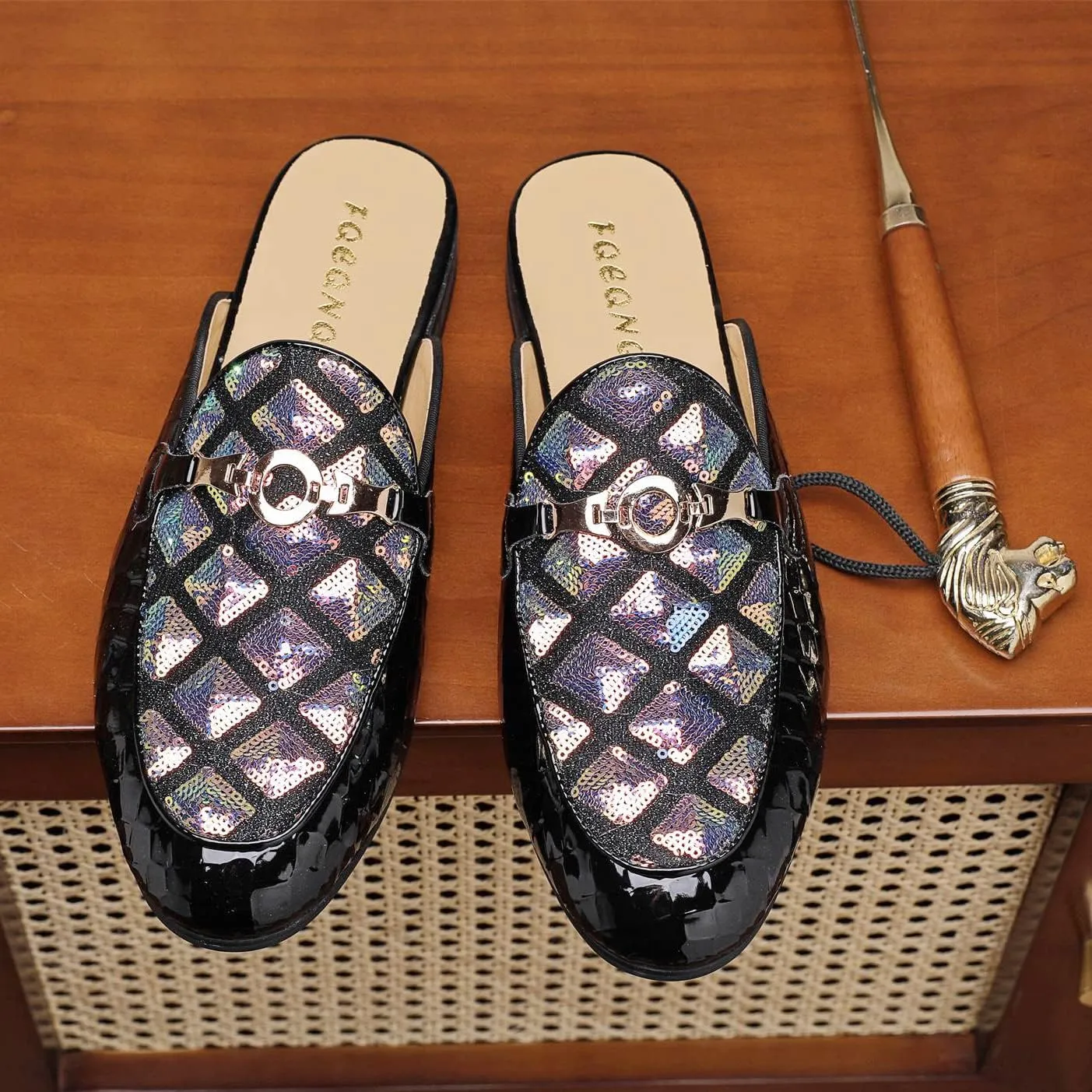 Men's Slip-on Mule Loafers, Fashion Breathable Leather Slip-on Shoes, Formal Wear Casual Backless Dress Slippers