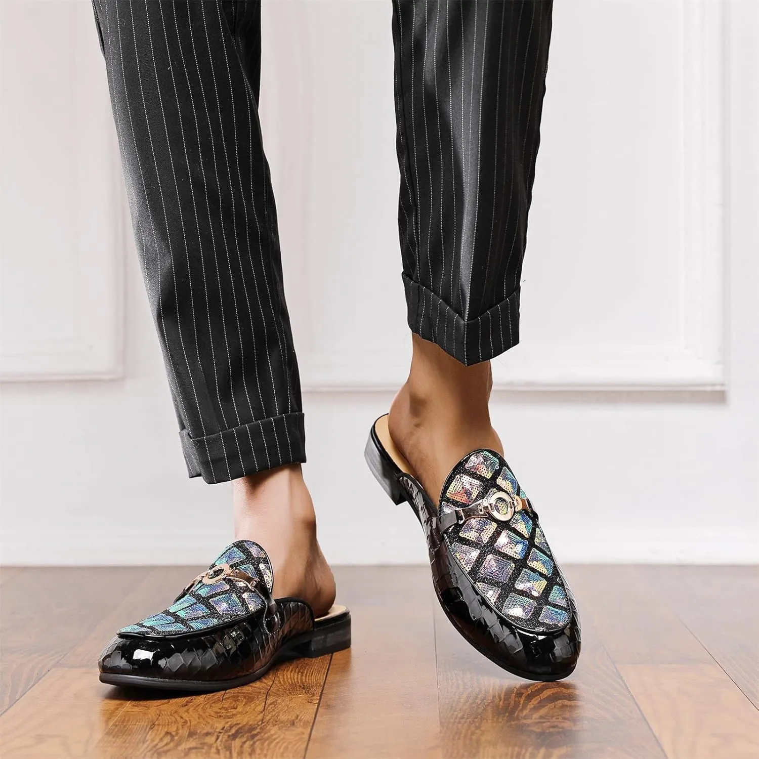 Men's Slip-on Mule Loafers, Fashion Breathable Leather Slip-on Shoes, Formal Wear Casual Backless Dress Slippers