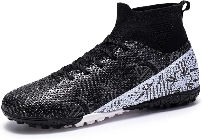 Men's Soccer Cleats Football Shoes with High-Tops Lace-Up Spikes Indoor Firm Ground Turf Training Exercise Futsal Boots
