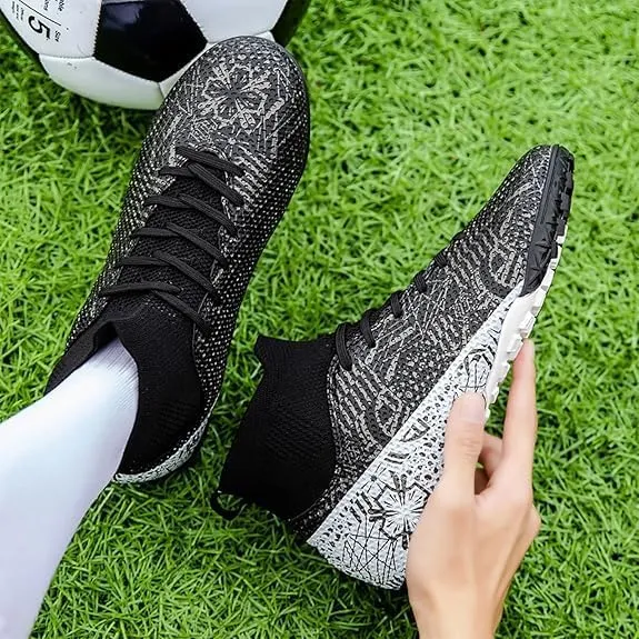 Men's Soccer Cleats Football Shoes with High-Tops Lace-Up Spikes Indoor Firm Ground Turf Training Exercise Futsal Boots