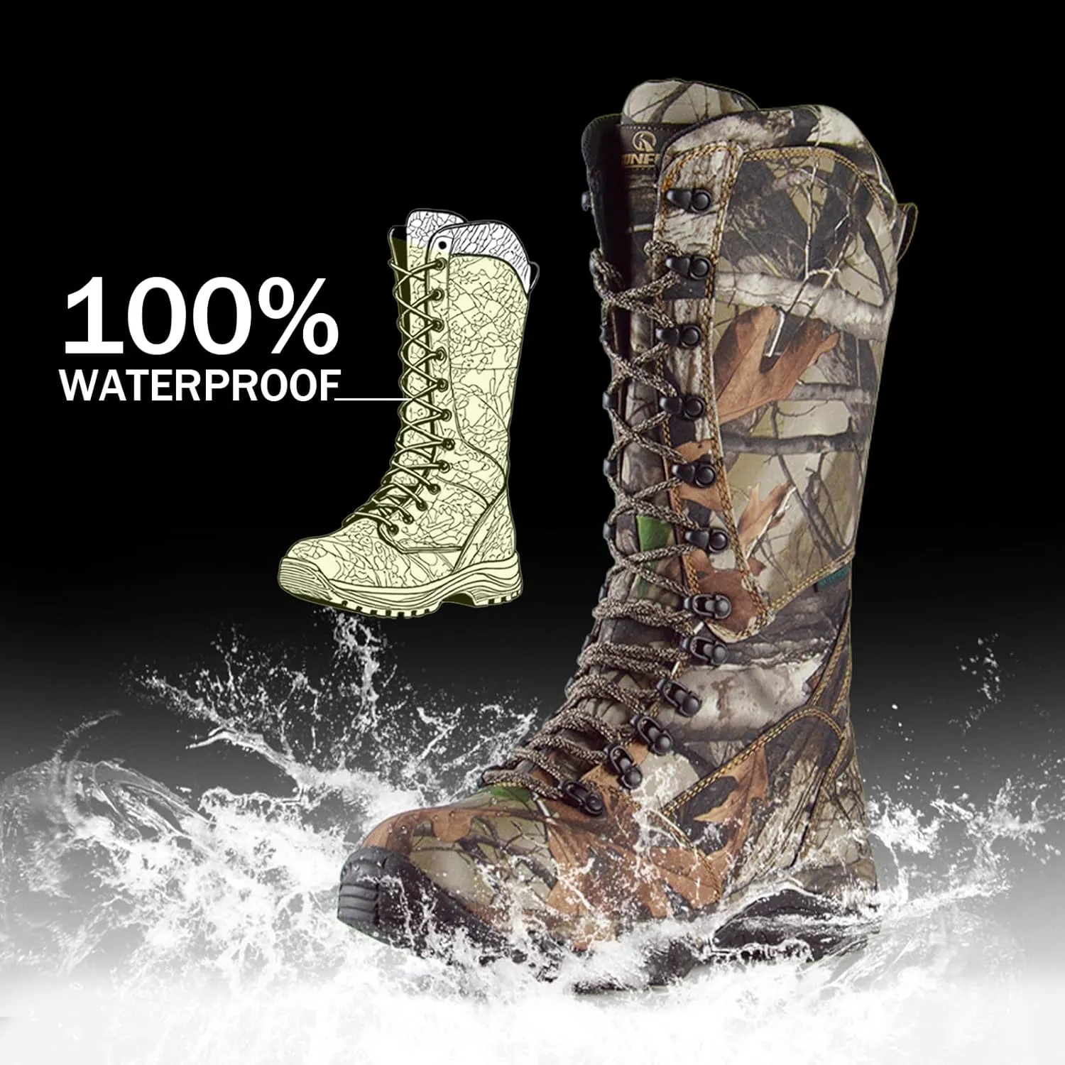 Men's Waterproof Hunting Boots Snakeproof Boots Lightweight Side-Zip Mud Boots, 16 Inches Non-slip Outdoor Shoes