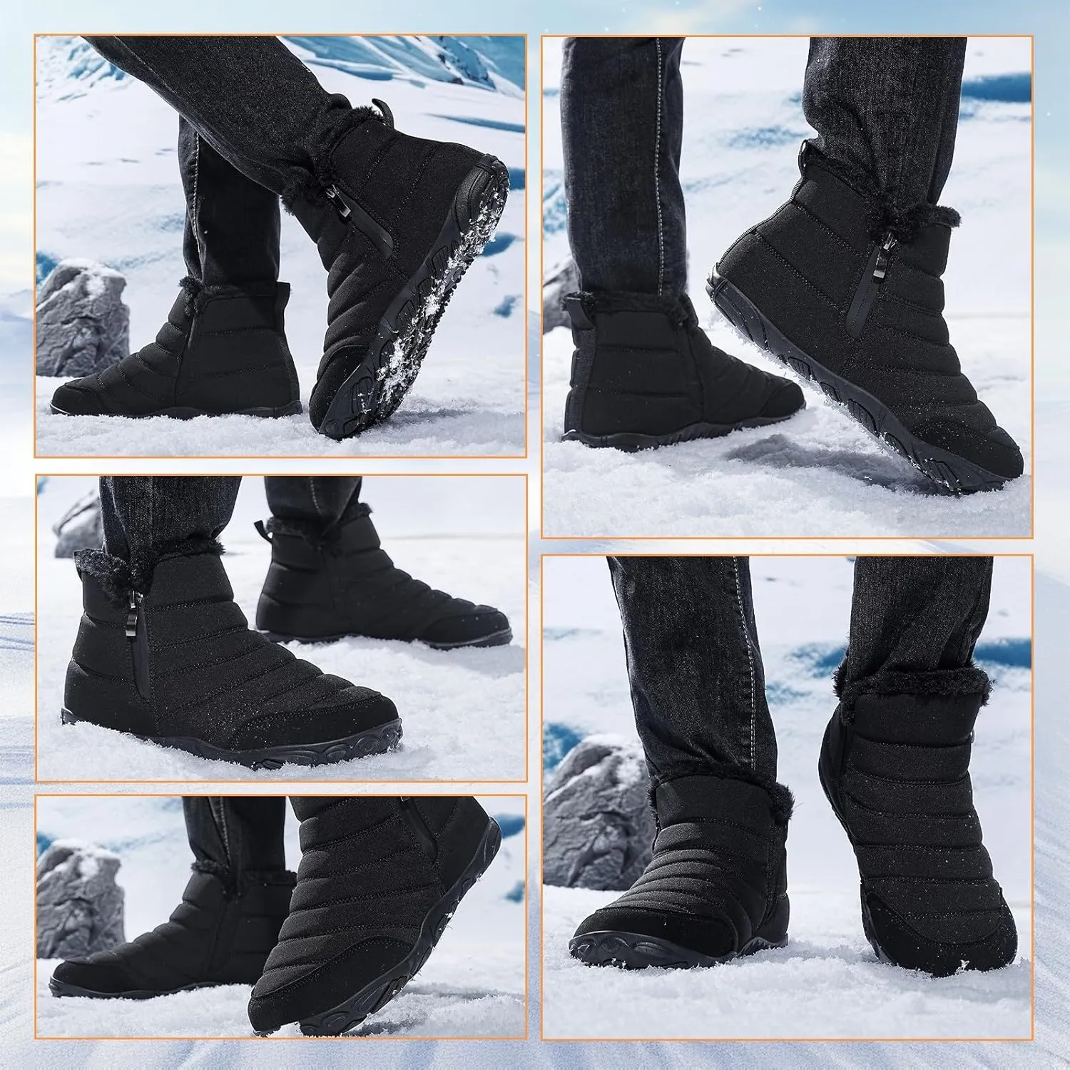 Mens Womens Winter Snow Boots Wide Toe Box Barefoot boot Fur Lined Minimalist Zero Drop Sole Walking Shoes