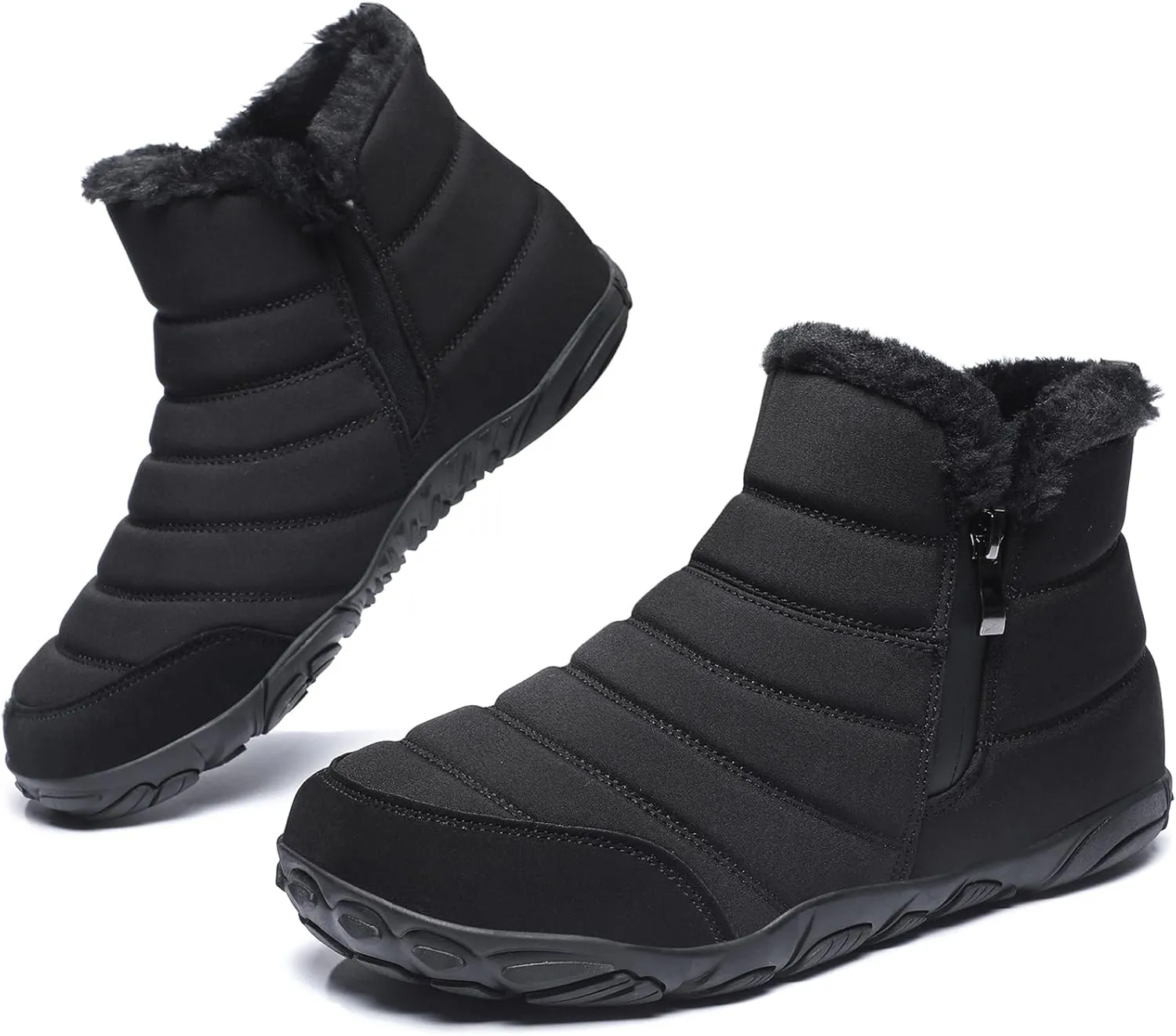 Mens Womens Winter Snow Boots Wide Toe Box Barefoot boot Fur Lined Minimalist Zero Drop Sole Walking Shoes