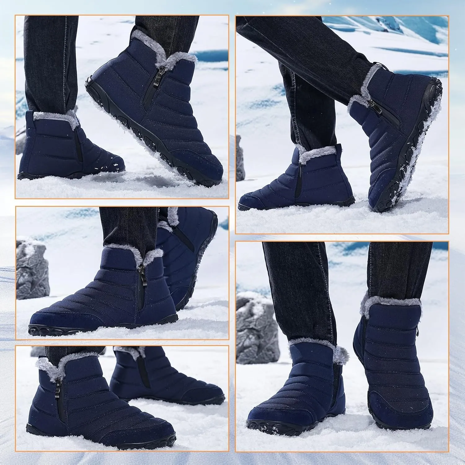 Mens Womens Winter Snow Boots Wide Toe Box Barefoot boot Fur Lined Minimalist Zero Drop Sole Walking Shoes