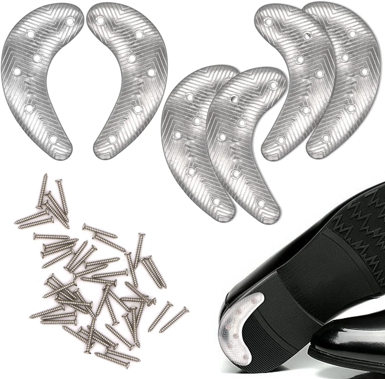Metal Heel Plates 3 Double Half Moon Heel Sole Heel Guard Repair Pads with Screw Nails Sole Repair Kit for Shoes and Boot