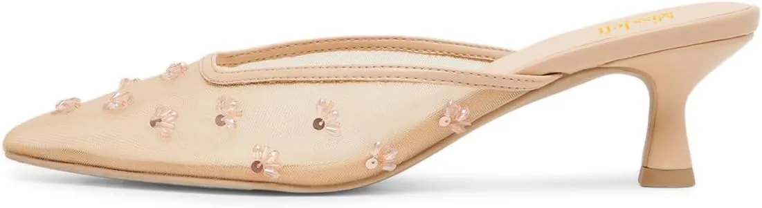 miss left Women Chic Flower Decor Fine Mesh Slip on Mules Pointed Toe Kitten Low Heel Casual Daily Slide Sandals Size 4-16 US