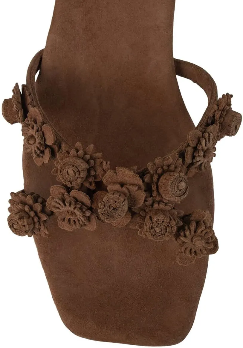 miss left Women Unique Flowers Open Square Toe Mules Block Low Heel Slip on Slippers Comfy Daily Casual Slide Sandals Size 4-16 US