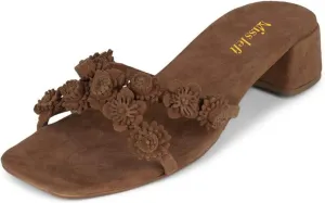 miss left Women Unique Flowers Open Square Toe Mules Block Low Heel Slip on Slippers Comfy Daily Casual Slide Sandals Size 4-16 US