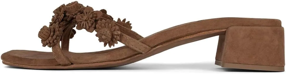 miss left Women Unique Flowers Open Square Toe Mules Block Low Heel Slip on Slippers Comfy Daily Casual Slide Sandals Size 4-16 US