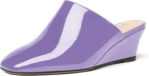 MODENCOCO Women's Slip On Comfortable Patent Dating Casual Square Toe Wedge Low Heel Mules Shoes 2 Inch
