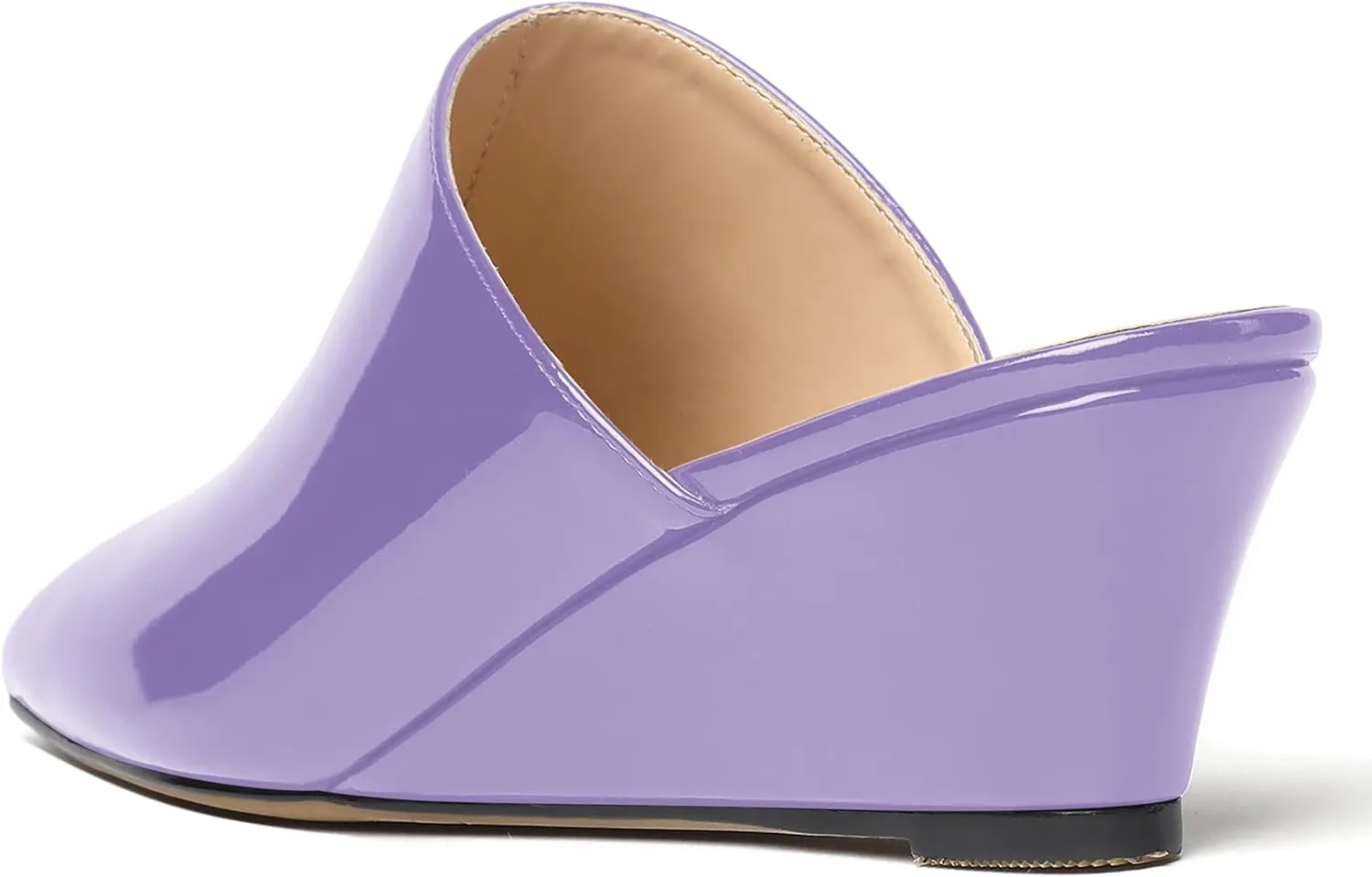MODENCOCO Women's Slip On Comfortable Patent Dating Casual Square Toe Wedge Low Heel Mules Shoes 2 Inch