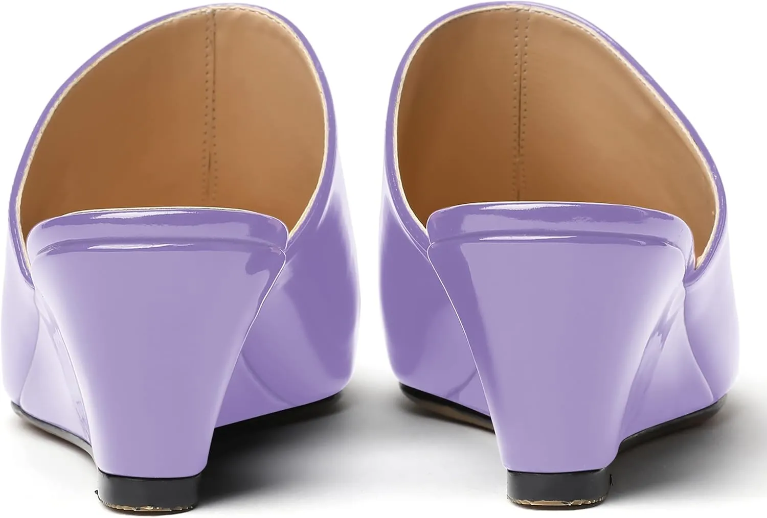 MODENCOCO Women's Slip On Comfortable Patent Dating Casual Square Toe Wedge Low Heel Mules Shoes 2 Inch