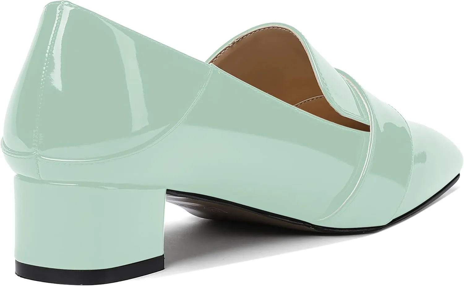 MODENCOCO Women's Slip On Patent Square Toe Chunky Low Heel Pumps Casual Dress Mules Shoes 1.5 Inch