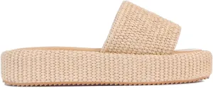 Monrovia Platform Sandals for Women, Wedge Espadrille Slides with Raffia Straw, Comfortable Brown Summer Sandals for Beach, Walking, Camping, Vacation
