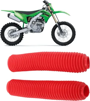 Motorcycle Fork Covers, Universal Front Fork Boots for Dirt Bike – Shock Absorber Dust Protector Fits RM125 DR250 DRZ400 & Most Pit Bikes, RUBY RED