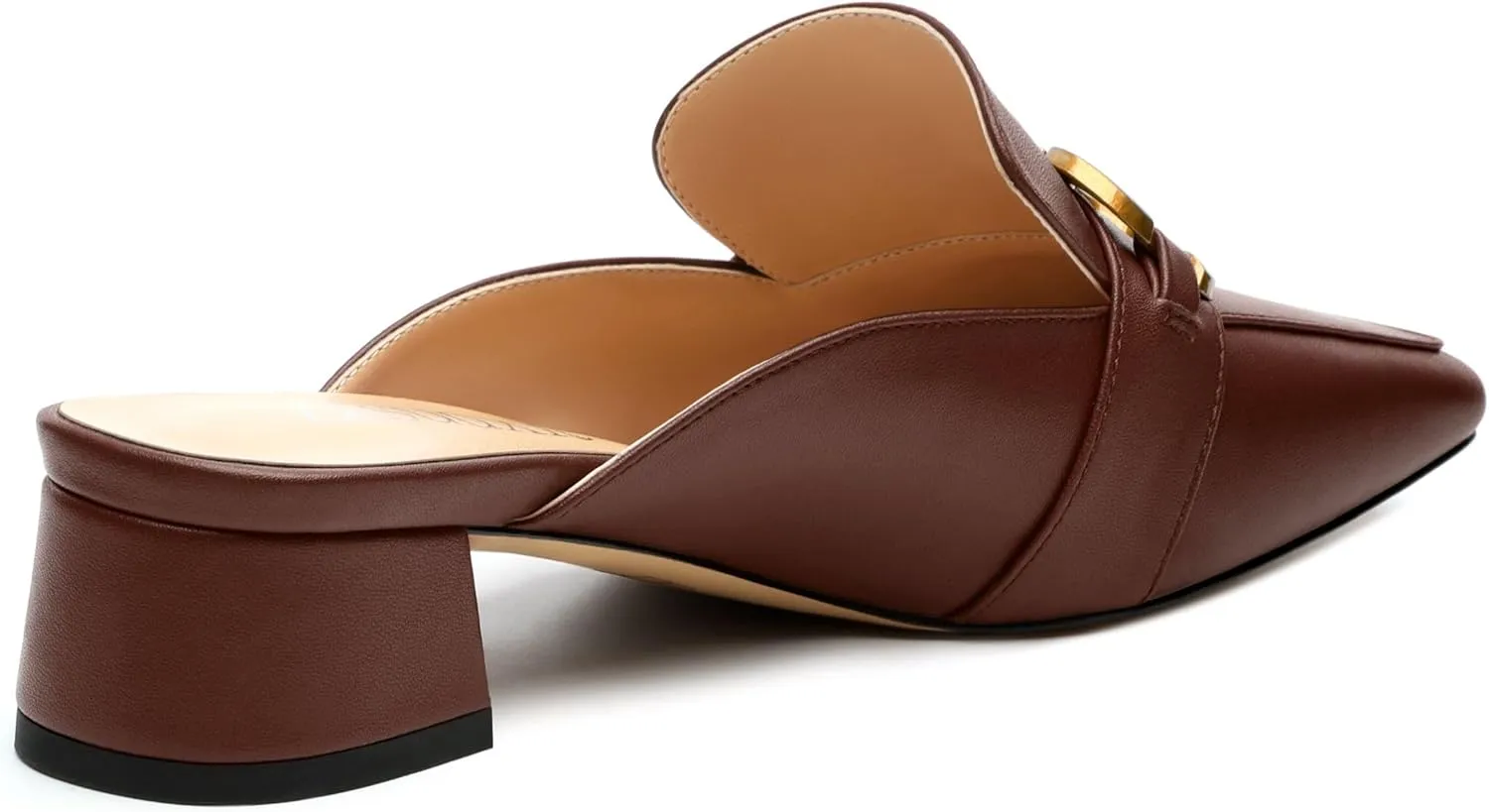 Mules Shoes for Women, Women's Chunky Mules Square Toe Slip on Comfortable Dress Casual Low Heel Metal Buckle Backless Slides Loafer Shoes 1.4 Inch
