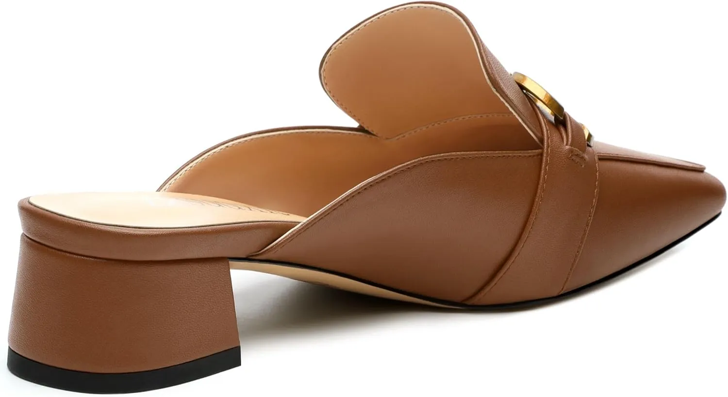 Mules Shoes for Women, Women's Chunky Mules Square Toe Slip on Comfortable Dress Casual Low Heel Metal Buckle Backless Slides Loafer Shoes 1.4 Inch