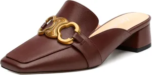 Mules Shoes for Women, Women's Chunky Mules Square Toe Slip on Comfortable Dress Casual Low Heel Metal Buckle Backless Slides Loafer Shoes 1.4 Inch