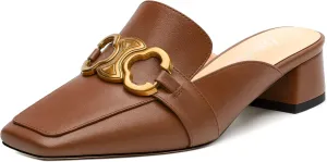 Mules Shoes for Women, Women's Chunky Mules Square Toe Slip on Comfortable Dress Casual Low Heel Metal Buckle Backless Slides Loafer Shoes 1.4 Inch