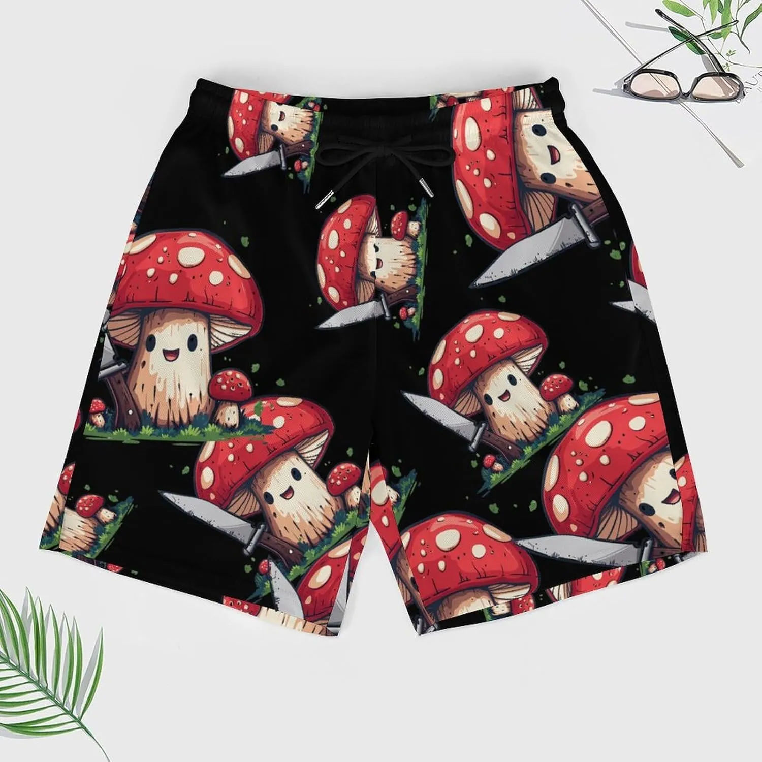 Mushroom with A Knife Men's Swim Trunks Quick Dry Board Shorts Swimwear Beach Shorts with Compression Liner