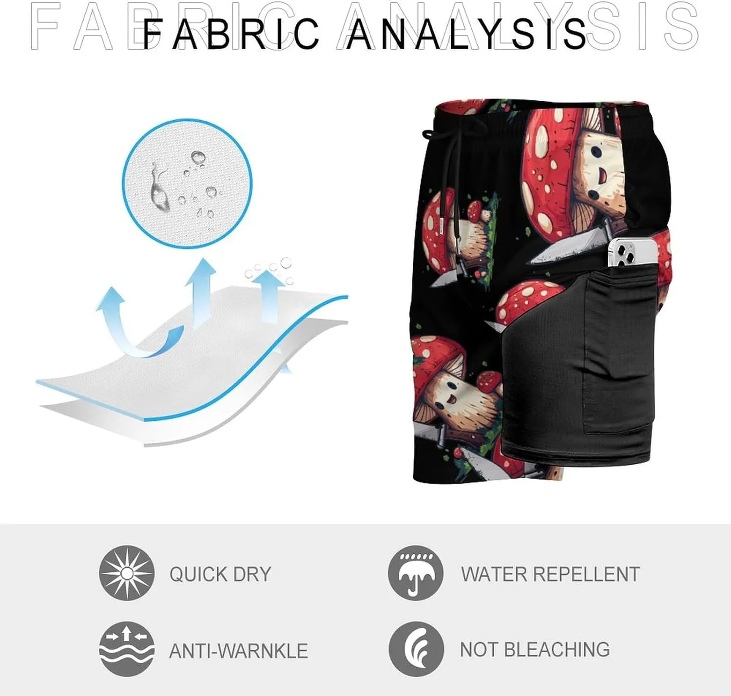 Mushroom with A Knife Men's Swim Trunks Quick Dry Board Shorts Swimwear Beach Shorts with Compression Liner